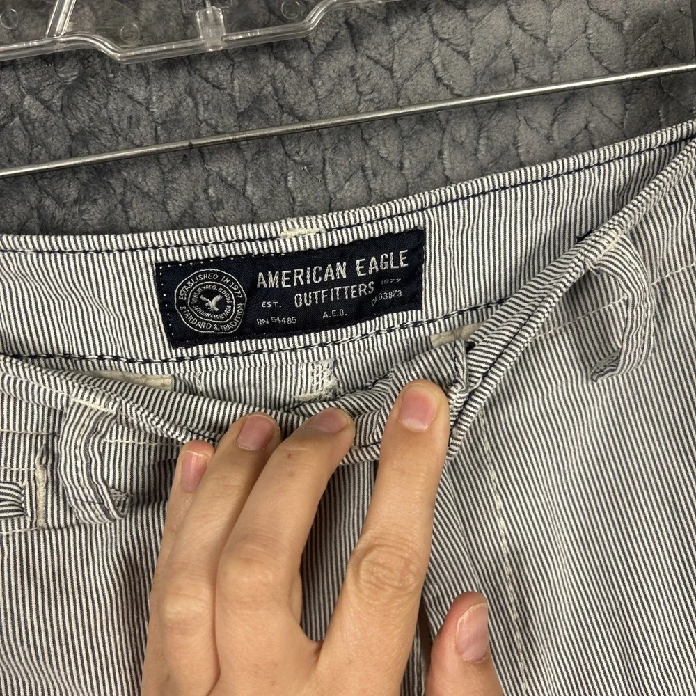 American Eagle Shorts‎ Mens 34 Blue White Pinstripe Classic 100% Cotton Casual